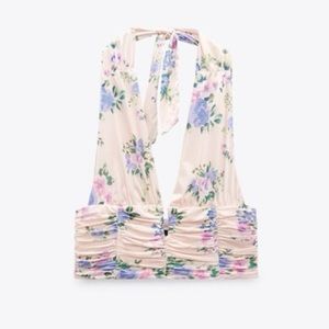 Zara light pink floral halter crop top